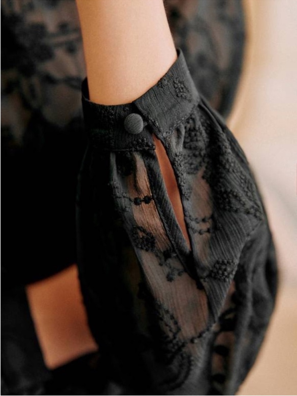 SEZANE Black Sheer Floral Embroidered Ruffle High Neck Valentine Blouse Top - Picture 5 of 14